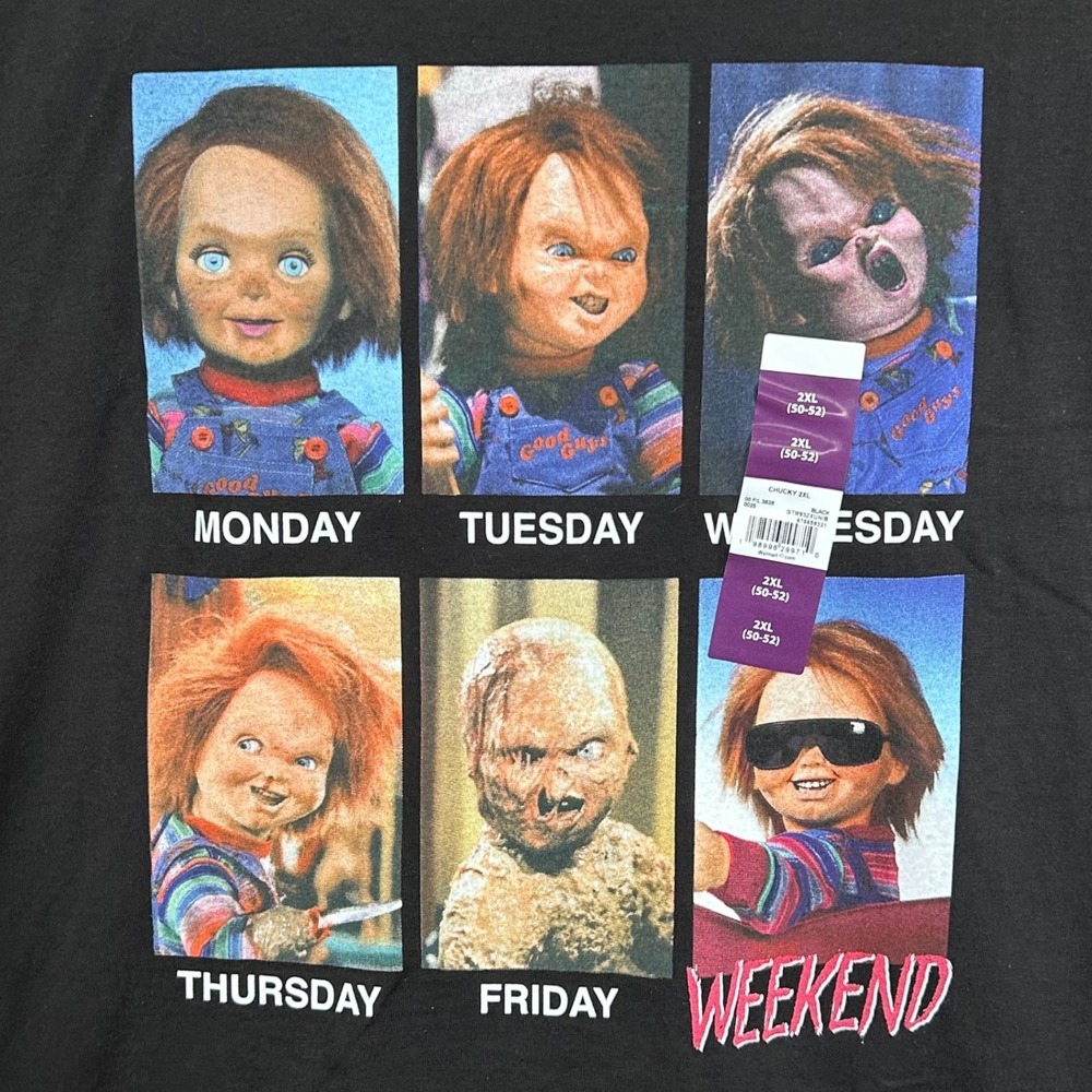 Chucky Child's Play Days of the Week Graphic T-Shirt Men's Size 2XL Black New
